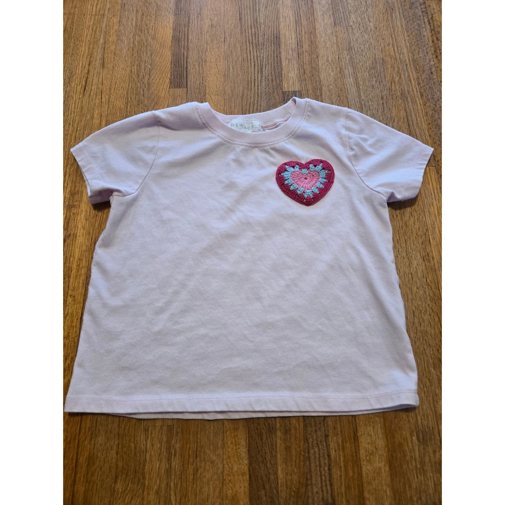 btween‎ Girls 8 Pale Pink BOHO Crochet Heart Crew Neck Short Sleeve Shirt